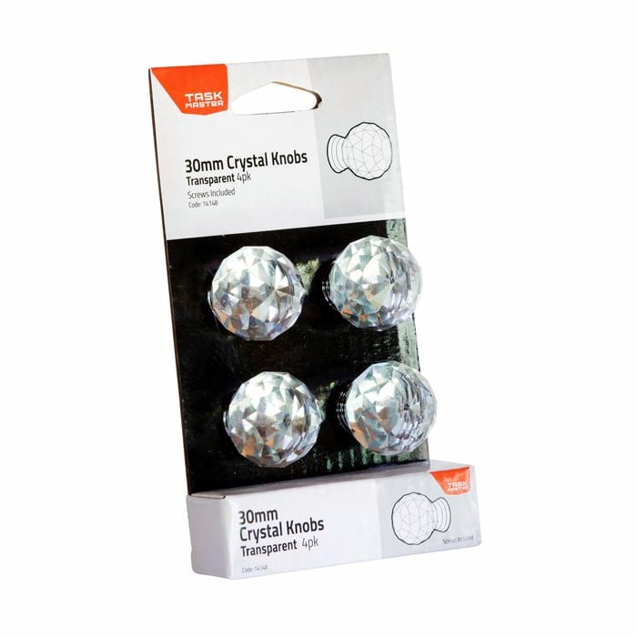 Taskmaster 30mm Crystal Cabinet Knob - Pack of 4