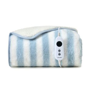 Dreamaker Linea Sherpa & Faux Fur Electric Heated Throw Blanket Blue 130x160cm | Safety Overheat Protection & Machine Washable