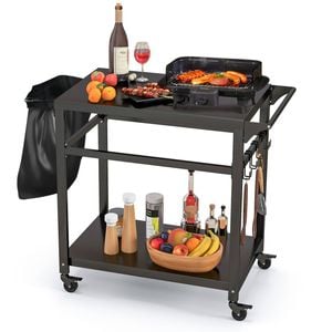 Costway Kitchen Island Trolley 2-shelf Movable Bbq Grill Cart Wheels & Trash Bag Holder