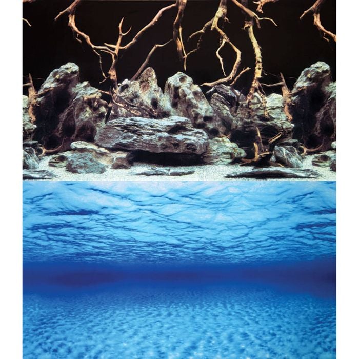 Aqua One Background Sea View/Rock & Wood Double Sided 60cm (Per Metre) (10517)