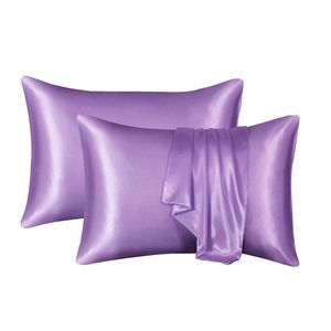 Catzon 2 Pcs Satin Pillowcases with Envelope Closure for Hair and Skin 51X66cm-Purple