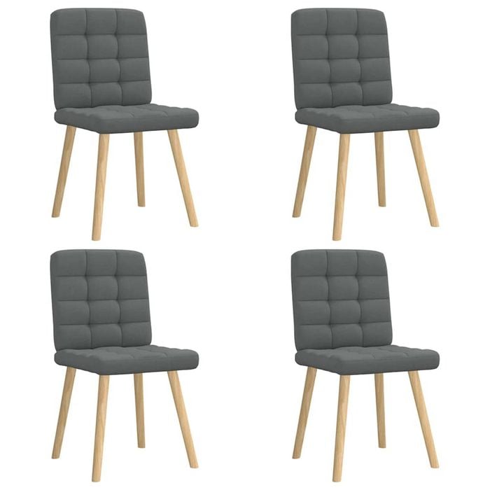 vidaXL Grid-Tufted Dining Chairs 4 pcs Dark Grey Fabric Wooden Legs 45 x 54 x 86 cm