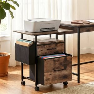 Homfurn 2-drawer Rolling File Cabinet With 60cm Printer Stand & Side Bag, Industrial Home Office