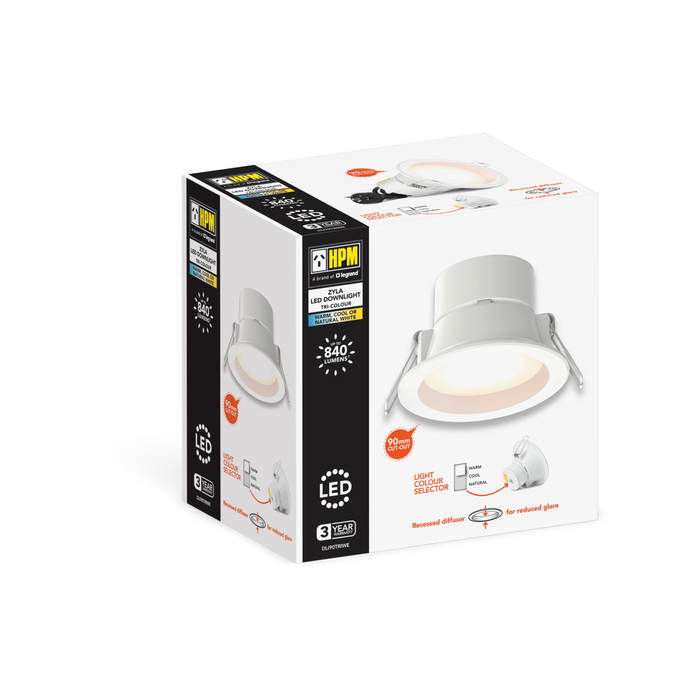 HPM 7W 840lm 90mm White Colour Changing Dimmable LED Downlight Bunnings Australia