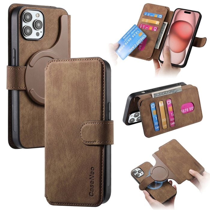 For iPhone 16 Pro Detachable Wallet Case Flip Leather Magsafe Magnetic Cover