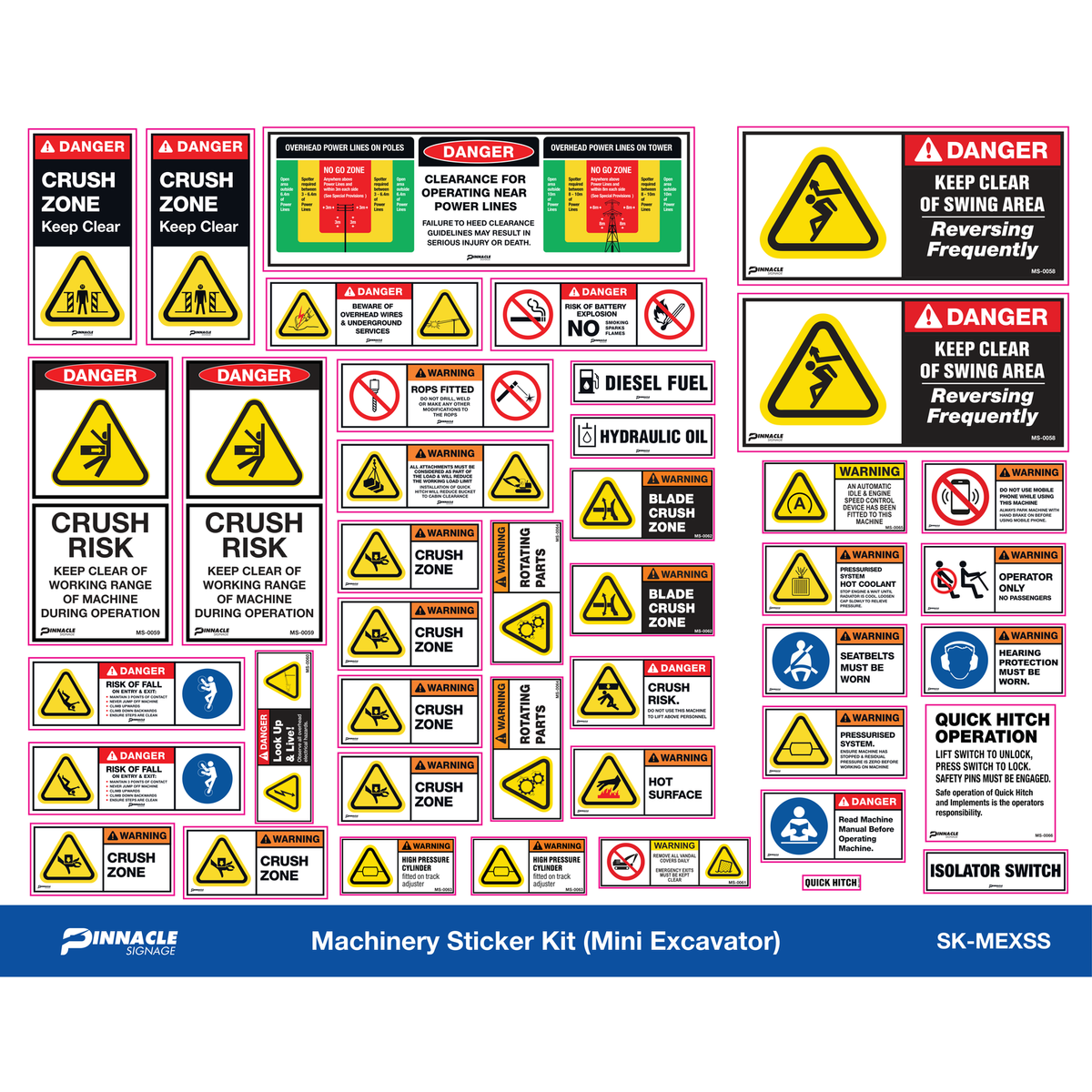 Pinnacle Mini Excavator Under 8T Machinery Sticker Kit - Bunnings Australia