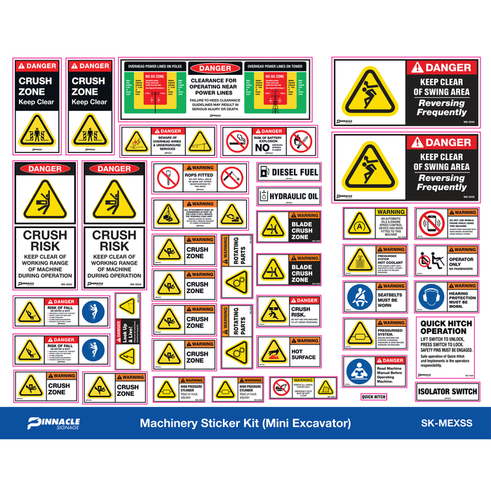 Pinnacle Mini Excavator Under 8T Machinery Sticker Kit