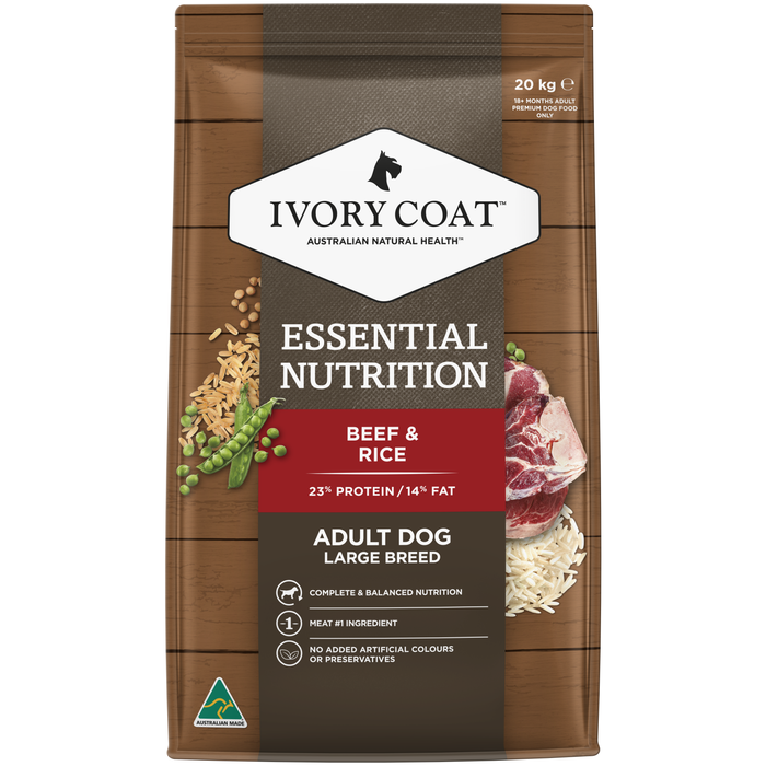 Ivory Coat Essential 20kg Beef And Rice Large Breed Adult Dog Dry Food