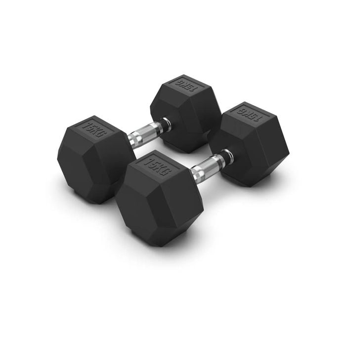 2x 15kg Hex Dumbbell Set Rubber Coated Hand Weights Workout Home Gym