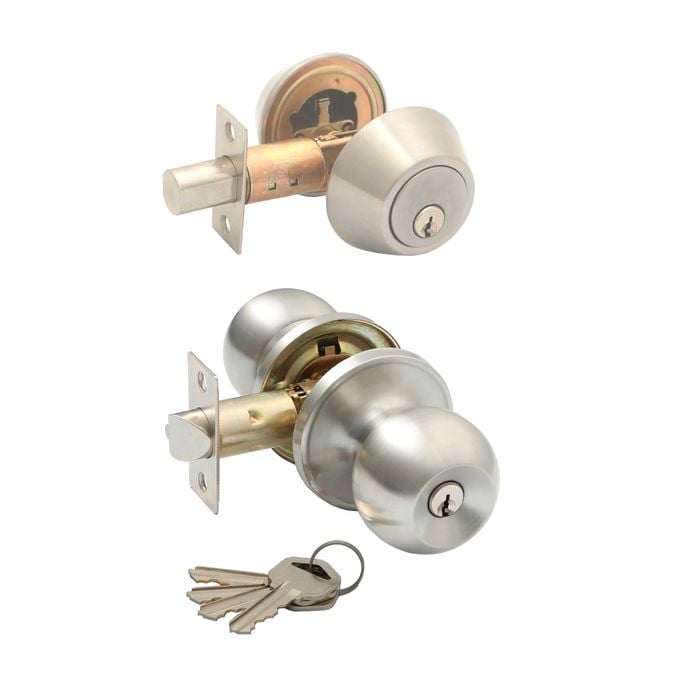 Ikonic Brushed Nickel Ruby Combination Entrance Set