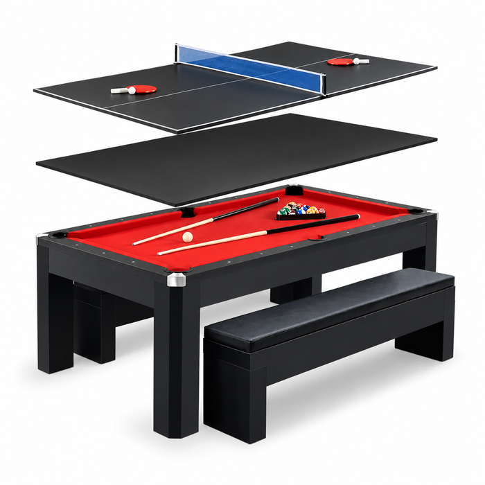 Topone Majestic 3-in-1 Pool Table 7ft | Dining & Table Tennis Combo With Benches