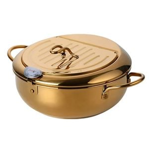 Anygleam Frying Pan Gold Stainless Steel Thermometer Kitchen Utensils Tempura Fryer Pan Temperature Control Fried Cooking Tools