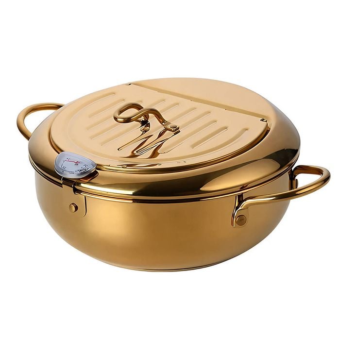 Anygleam Frying Pan Gold Stainless Steel Thermometer Kitchen Utensils Tempura Fryer Pan Temperature Control Fried Cooking Tools