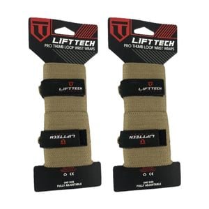 2x 2pc Lift-tech Pro Thumb Loop Wrist Support Adjustable Wrap Tan 20in