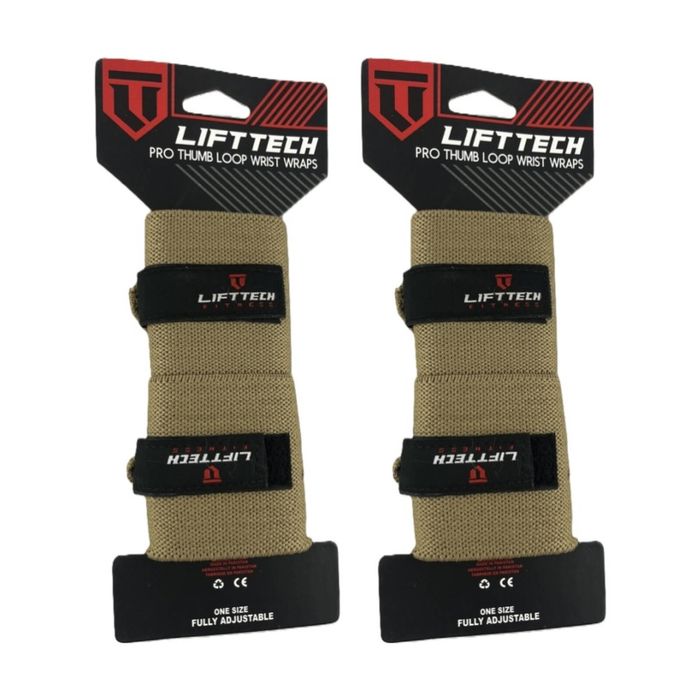 2x 2pc Lift-tech Pro Thumb Loop Wrist Support Adjustable Wrap Tan 20in