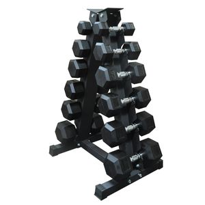 105kg - 6 Pair Hex Rubber Dumbell Weight Set With 4_6p Rack