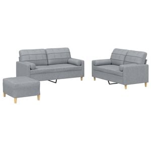 vidaXL Sofa Set with Pillows 2-Seater Sofa Couch 3 Piece Light Grey Fabric