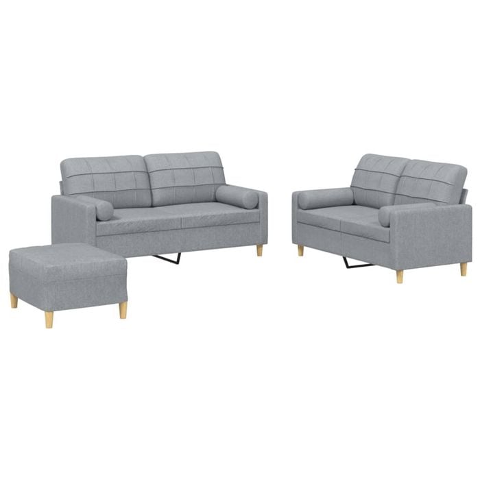 vidaXL Sofa Set with Pillows 2-Seater Sofa Couch 3 Piece Light Grey Fabric