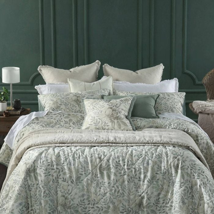 Mm Linen Whisper 220gsm Cotton/linen Botanical Floral Coverlet Bed Set Queen