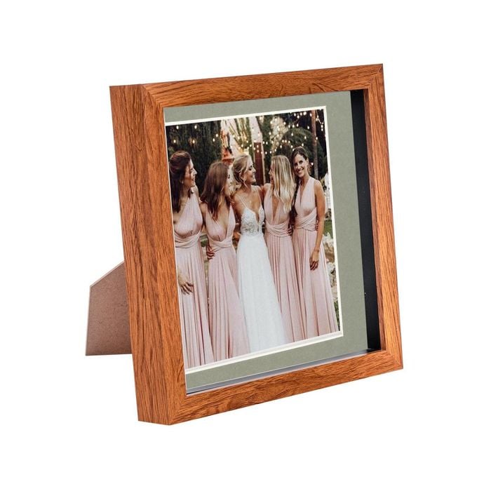 Nicola Spring Acrylic 3D Box Photo Frame with 6" x 6" Mount - 8" x 8"  - Dark Wood