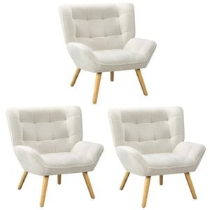 Oikiture 3x Armchair Accent Chairs Sherpa White