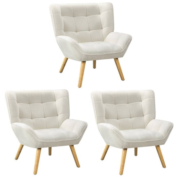 Oikiture 3x Armchair Accent Chairs Sherpa White