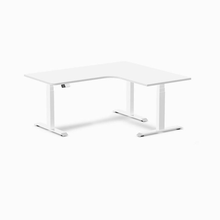 Desky L-shape Sit To Stand White Melamine Desk 1600x1400mm - Right Return Height Adjustable White Leg