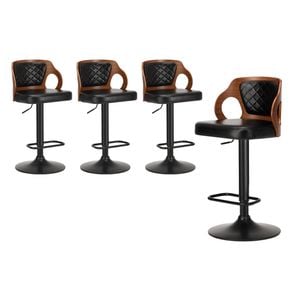 Oikiture 4x Bar Stools Swivel Gas Lift Leather Padded Black LOZ