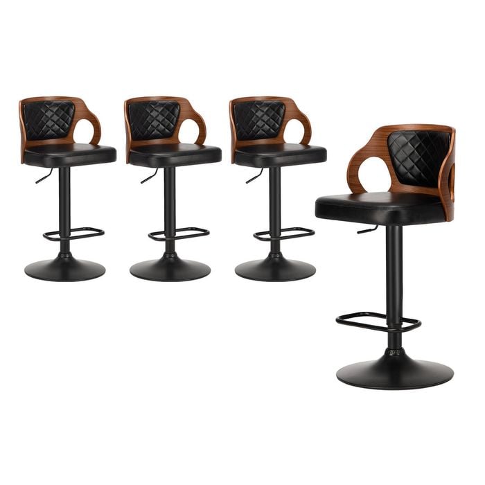 Oikiture 4x Bar Stools Swivel Gas Lift Leather Padded Black LOZ