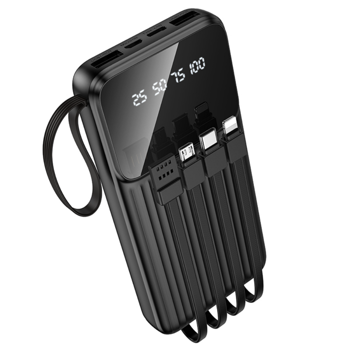 Borofone BJ76 10000mAh 37Wh Smart Display Power Bank with USB-C, Lightning, Micro-USB & USB Cables