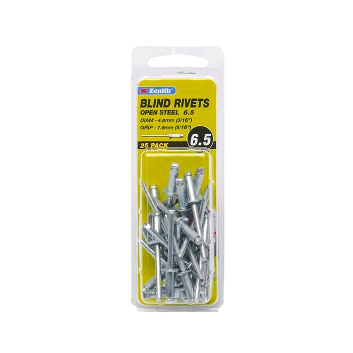 Zenith Blind Rivet Open Steel 3/16"D x 5/16"G  25pk