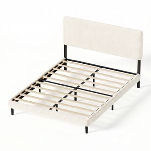 Ufurniture Corduroy Upholstered Platform Bed Frame With Adjustable Headboard & Underbed Storage, Beige Double Size