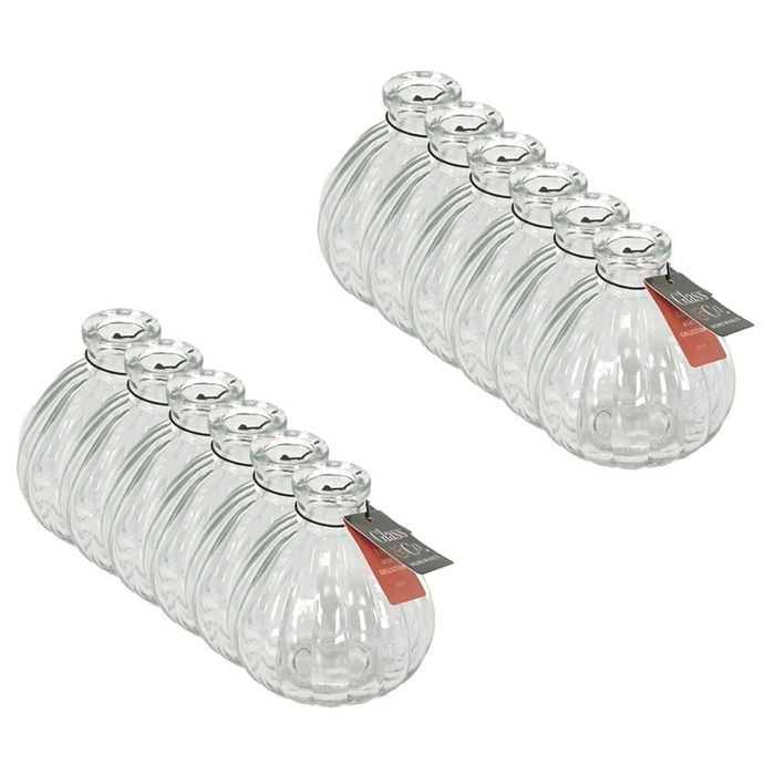 12PK Glass & Co Ribbed Round Glass Vase 243.2x9.4cm - Clear