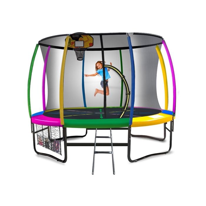 Kahuna Trampoline 14 Ft With Basketball Set - Rainbow