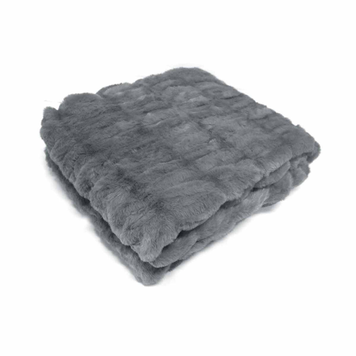 Harper Soft Ruched Pattern Faux Fur Throw Rug 127 x 152 cm Grey ...