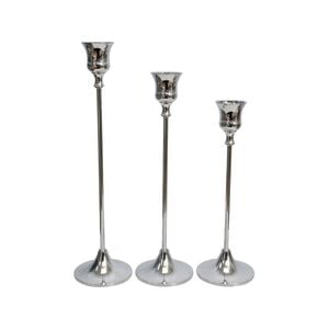 3pc Metal 26/31/36cm Stick/Taper Candle Holder Set - Silver