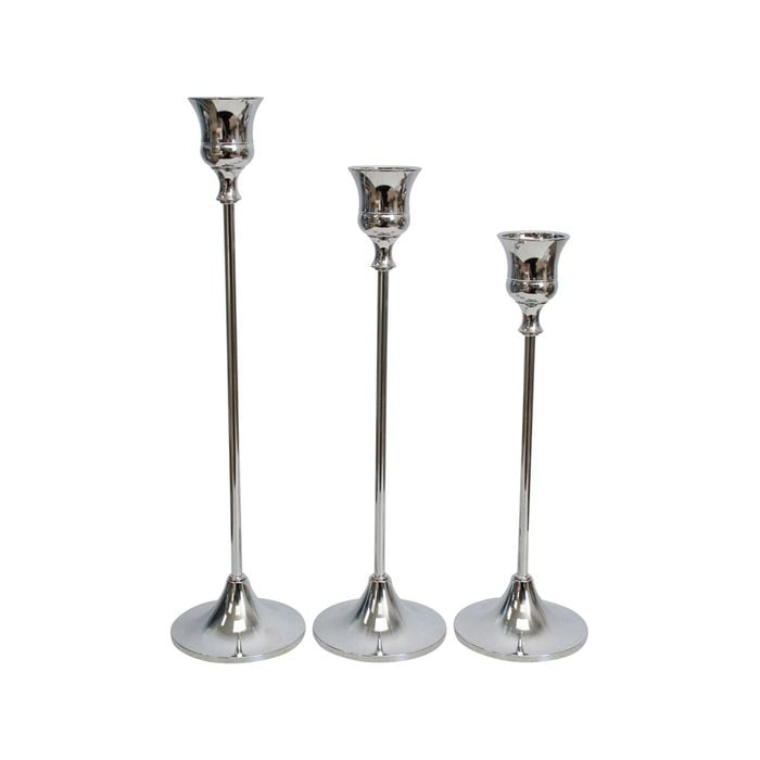 3pc Metal 26/31/36cm Stick/Taper Candle Holder Set - Silver