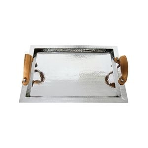 Ssh Collection Polo Serving Tray - Hammered Nickel With Brown Leather Handles