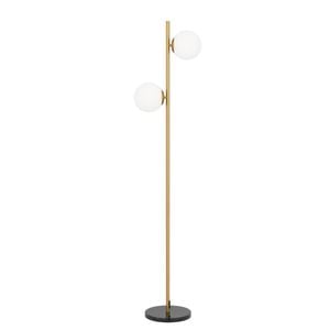 Telbix Figaro Modern Standing Floor Lamp Light Marble Metal Glass Antique Gold Black Marble Opal Matt Gloss