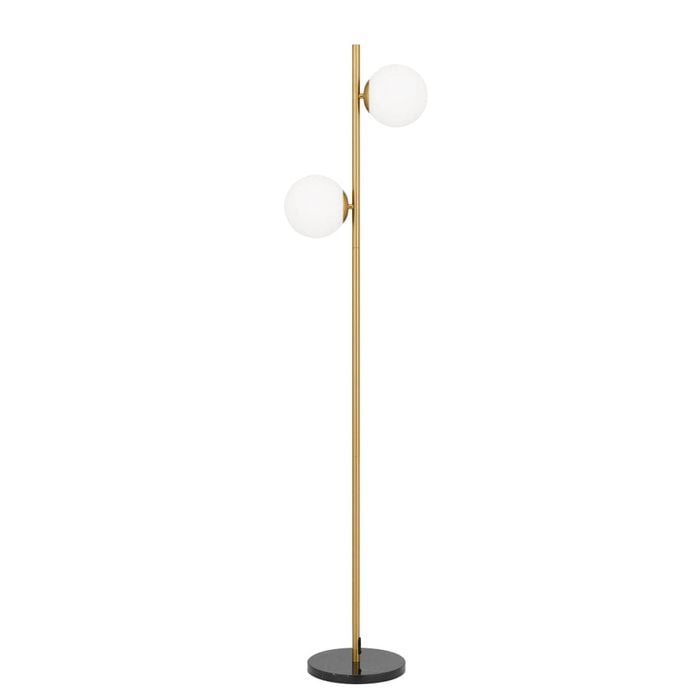 Telbix Figaro Modern Standing Floor Lamp Light Marble Metal Glass Antique Gold Black Marble Opal Matt Gloss