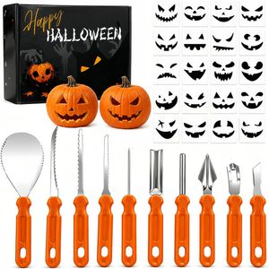 Catzon 10Pcs Pumpkin Carving Tool Set with 20 Pumpkin Stencils for Halloween Jack O Lanterns