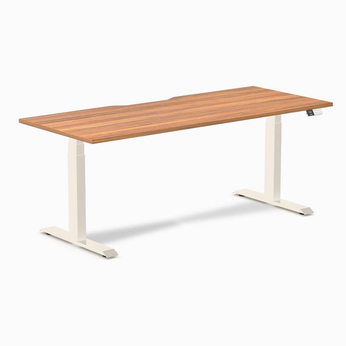Desky Dual Scalloped Melamine Sit Stand Desk Wheat Frame 180cm