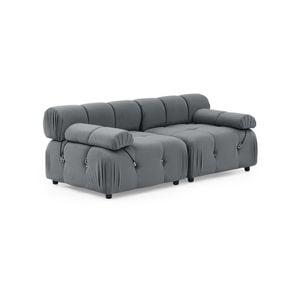 Foret 2 Seater Sofa Modular Arm Seat Tufted Velvet Lounge Couch Chaise Dark Grey
