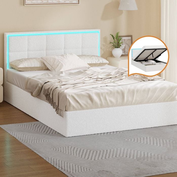 Oikiture Bed Frame Beds Base Gas Lift LED Double