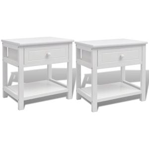 vidaXL 2x Bedside Cabinets Wood White Bedroom Nightstand Table Unit Furniture