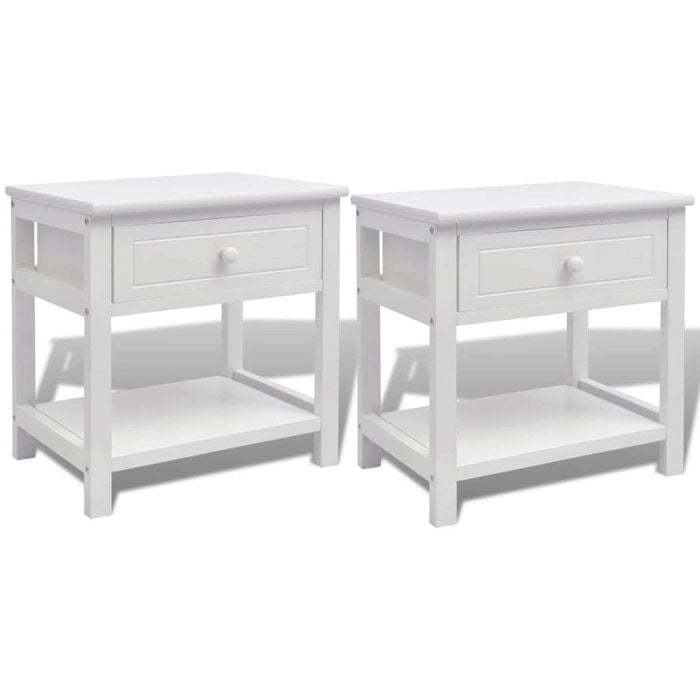 vidaXL 2x Bedside Cabinets Wood White Bedroom Nightstand Table Unit Furniture