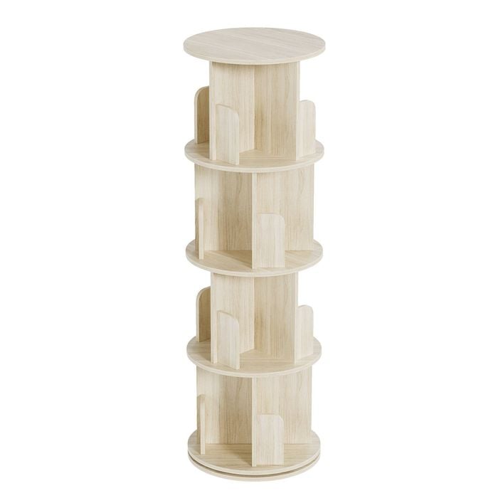 Advwin 4 Tiers Bookshelf Rotating Corner Bookcase Cabinet Revolving Display Stand Rack Oak
