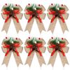 Catzon 6 Pcs Christmas Bows with Pine Cones Pine Needles for Xmas Tree Wreath Decor-Yellow