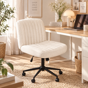 Ufurniture Armless Office Desk Chair with Wide Seat Adjustable Height Swivel Cross Legged Chair White