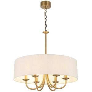 Telbix Shiron Contemporary Pendant Hanging Lamp Light Metal Fabric Brass Ivory Matte Plated